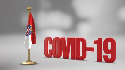 Hesse realistic 3D flag and Covid-19 illustration.